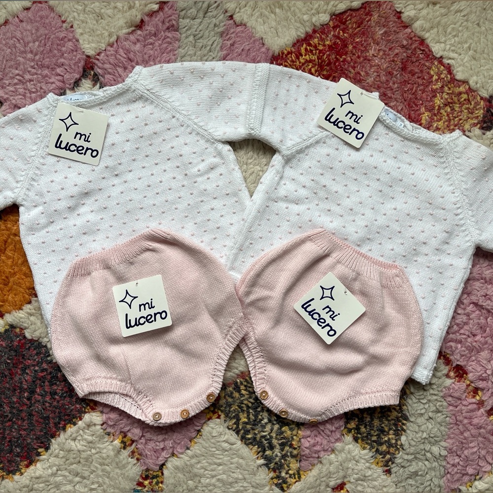 Twin Mi Lucero Pink and White Knit Dot Diaper Sets Size 12 Months NWT